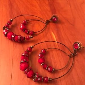 Red Bead Handmade hoop Earrings